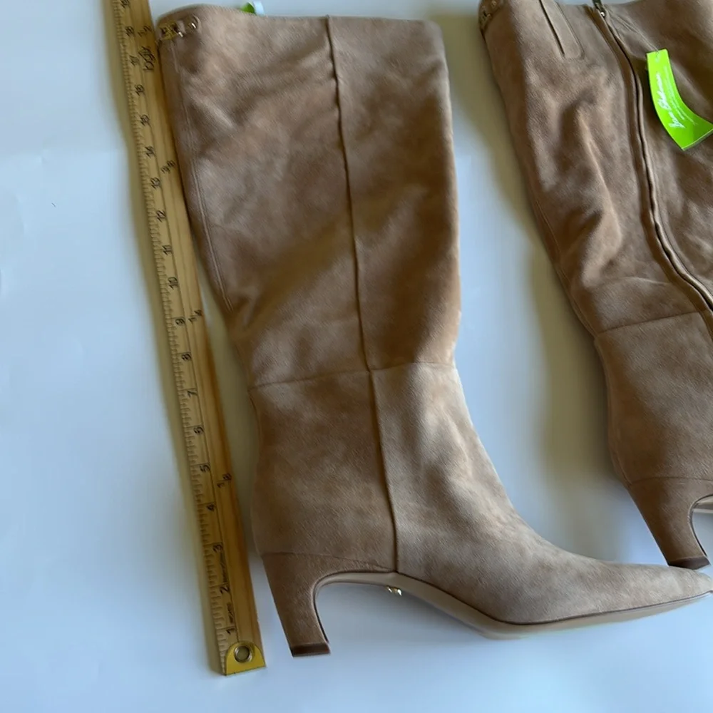 Sam Edelman Molly Suede Leather Knee High Nude Kitten Heel Boots (WIDE CALF) - Picture 4 of 11